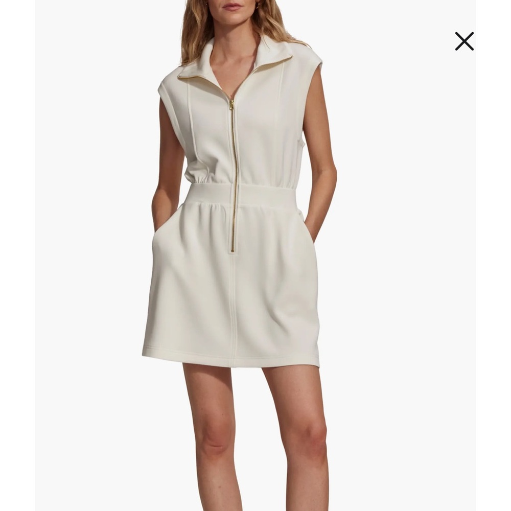 Varley Rosannah Zip Front Minidress in Egret